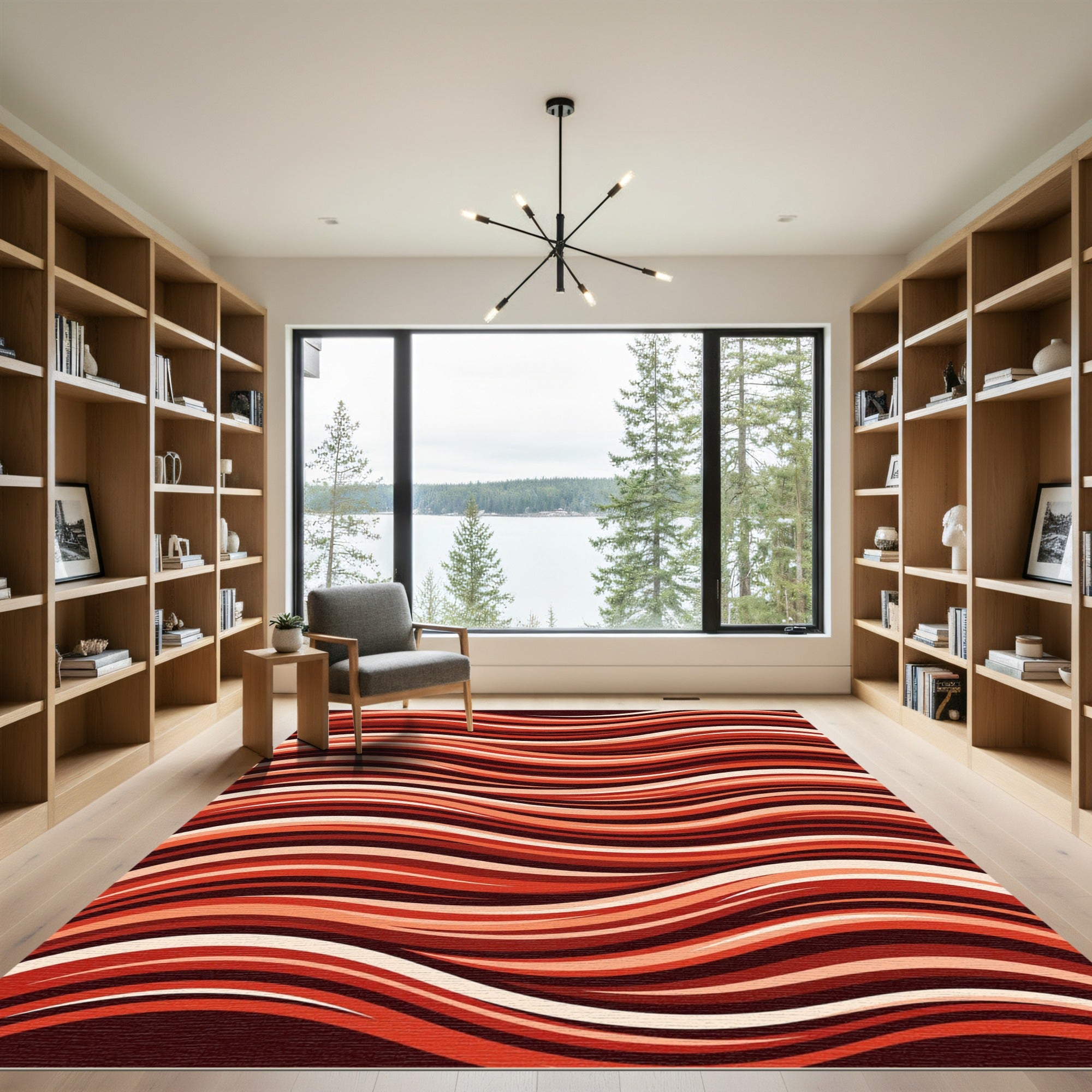 Crimson Warm Wave Curving Stripes Rug
