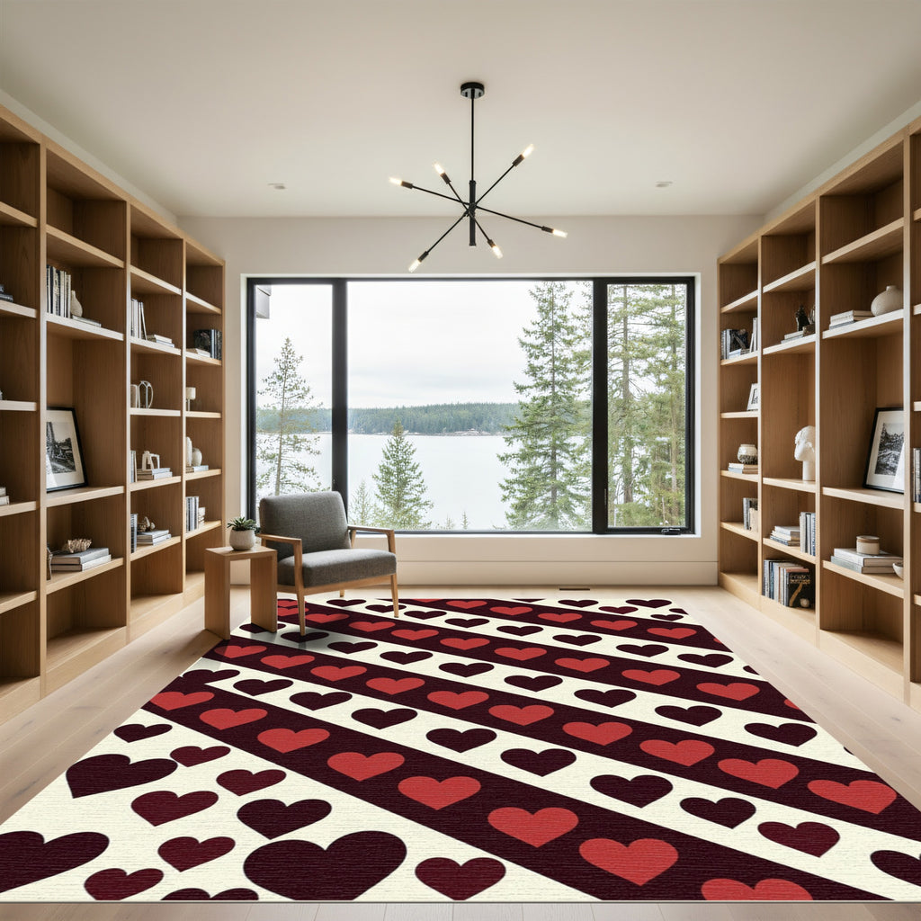 Bold Crimson Heart Diagonal Stripe Rug