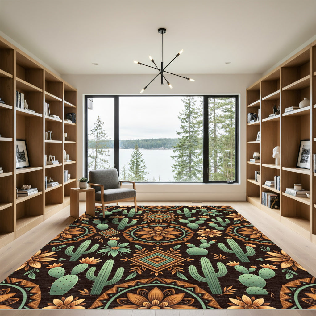 Southwestern Desert Cactus Bloom Earthy Rug