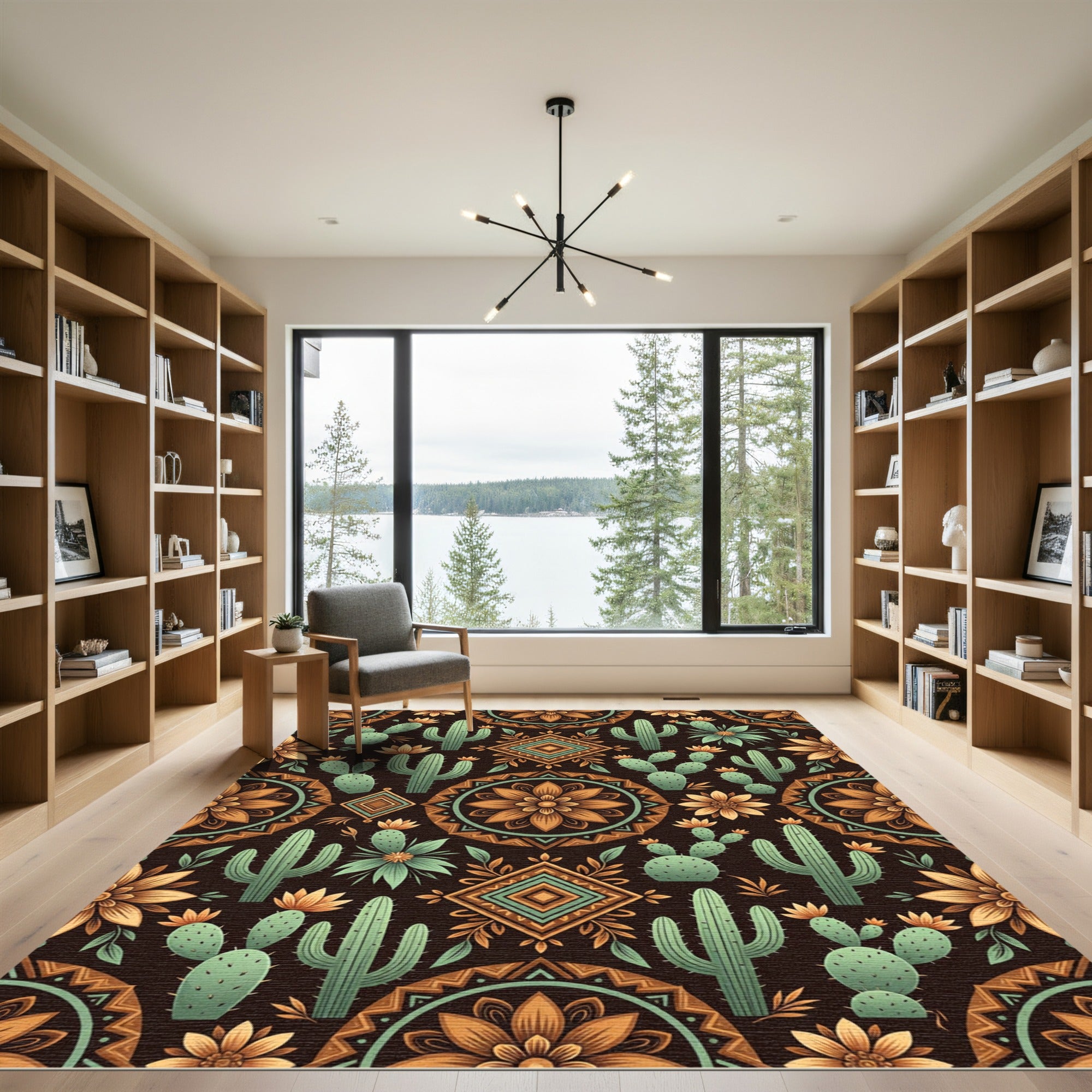 Southwestern Desert Cactus Bloom Earthy Rug