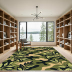 Earthy Camouflage Green Botanical Foliage Rug
