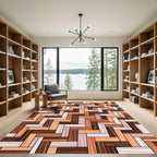 Warm Earth Tones Herringbone Parquet Rug