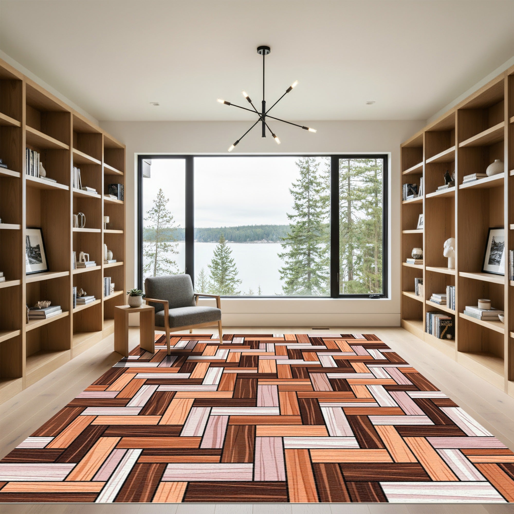 Warm Earth Tones Herringbone Parquet Rug