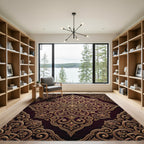 Ornate Gold Embossed Floral Medallion Rug