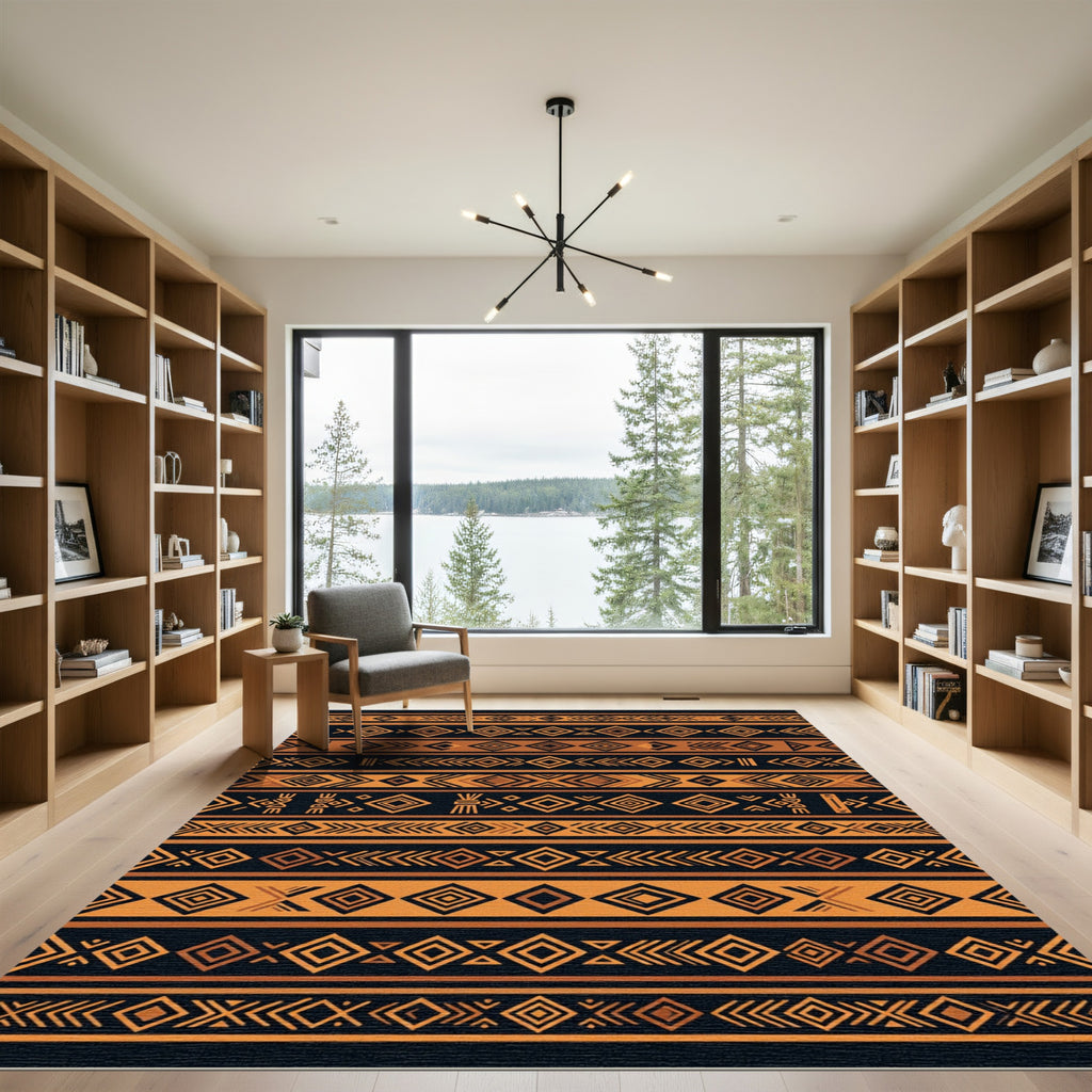 Earthy Amber Geometric Tribal Stripe Rug
