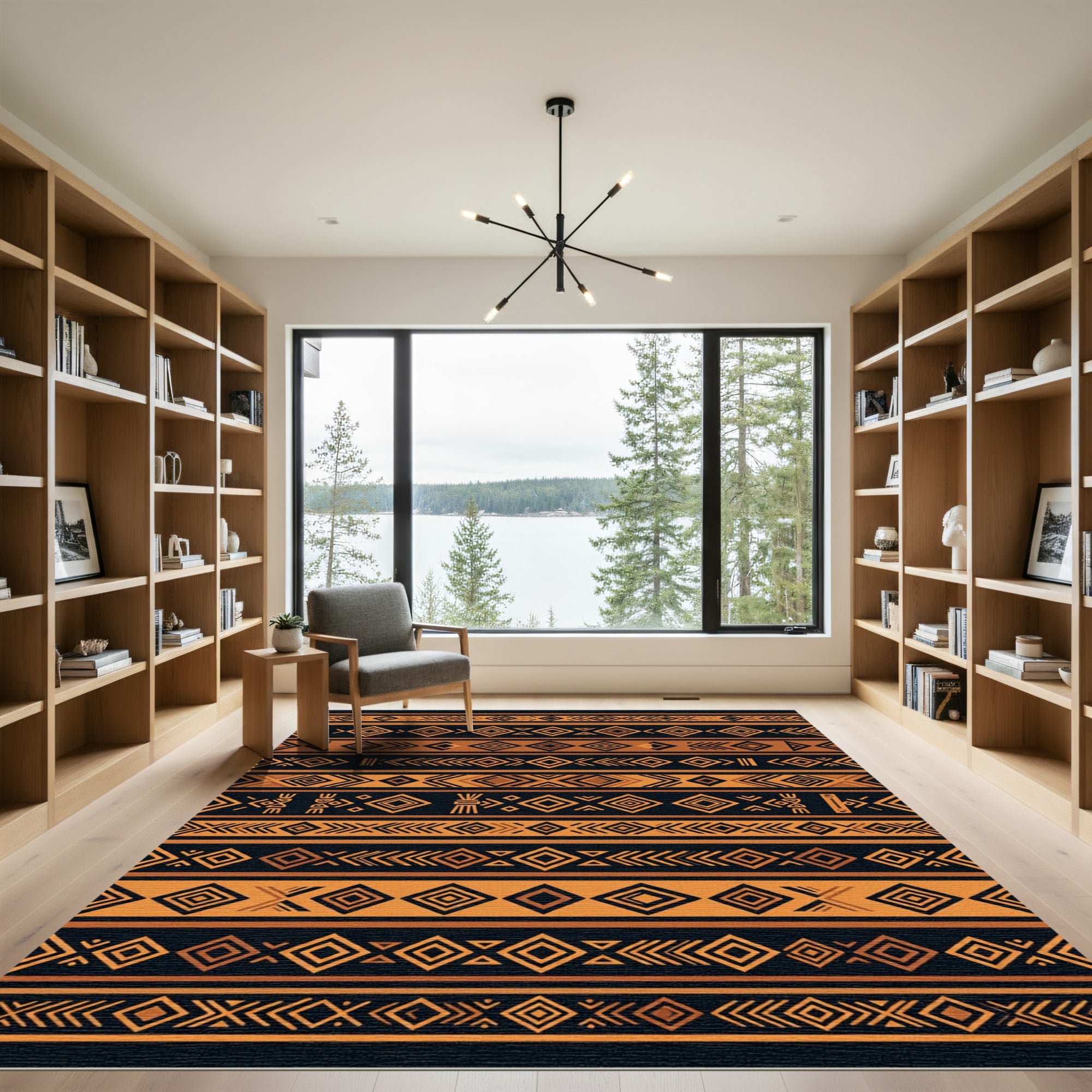 Earthy Amber Geometric Tribal Stripe Rug