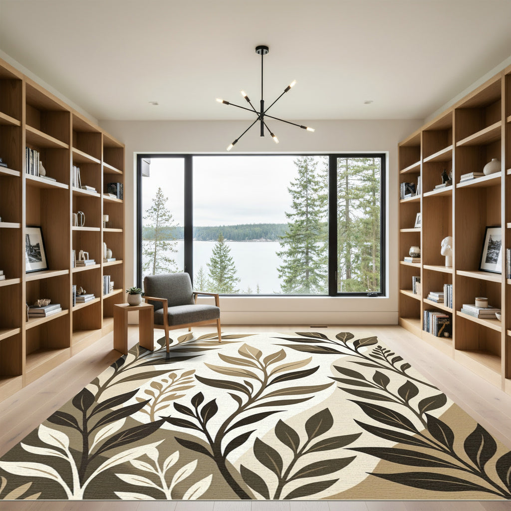 Neutral Earthy Leaf Branches Rug