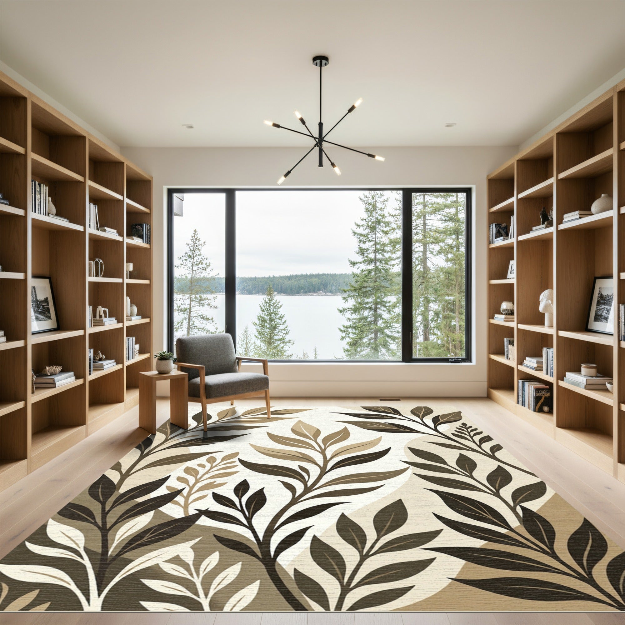Neutral Earthy Leaf Branches Rug
