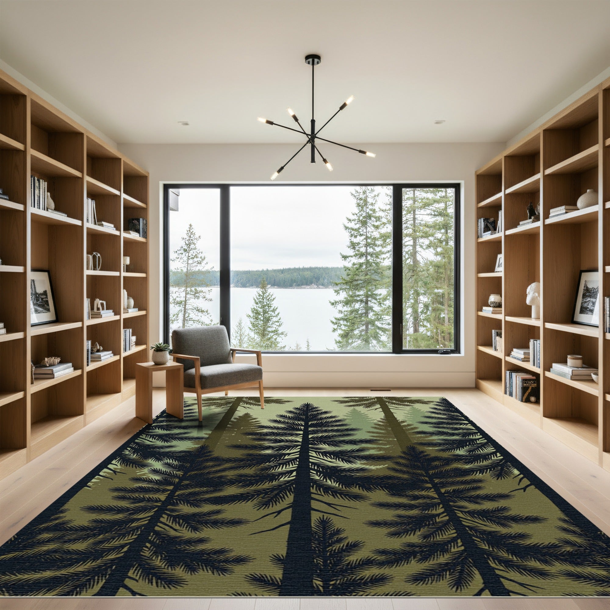 Dark Forest Silhouette Pine Trees Rug