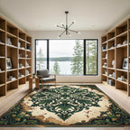 Elegant Emerald Acanthus Leaf Medallion Rug