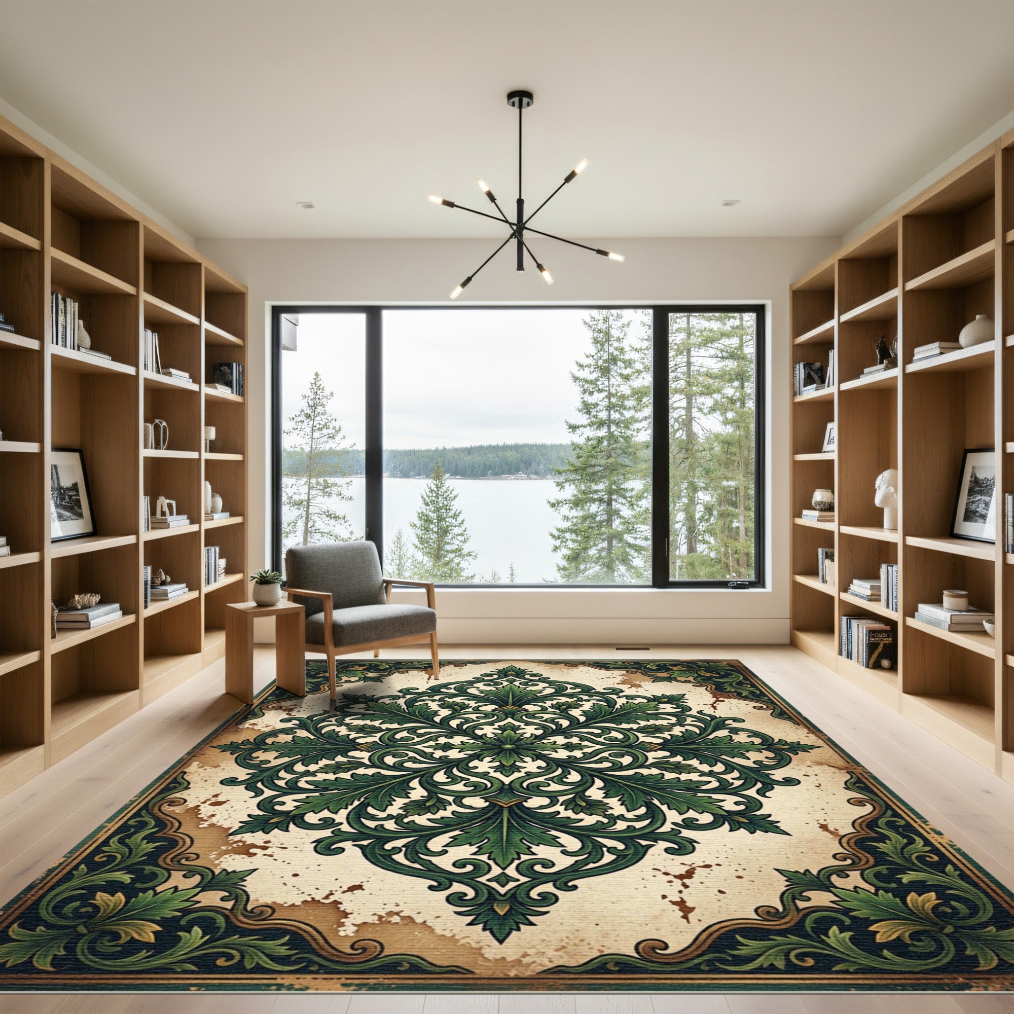 Elegant Emerald Acanthus Leaf Medallion Rug