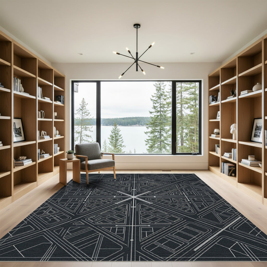 Art Deco Gray Cityscape Graphic Rug