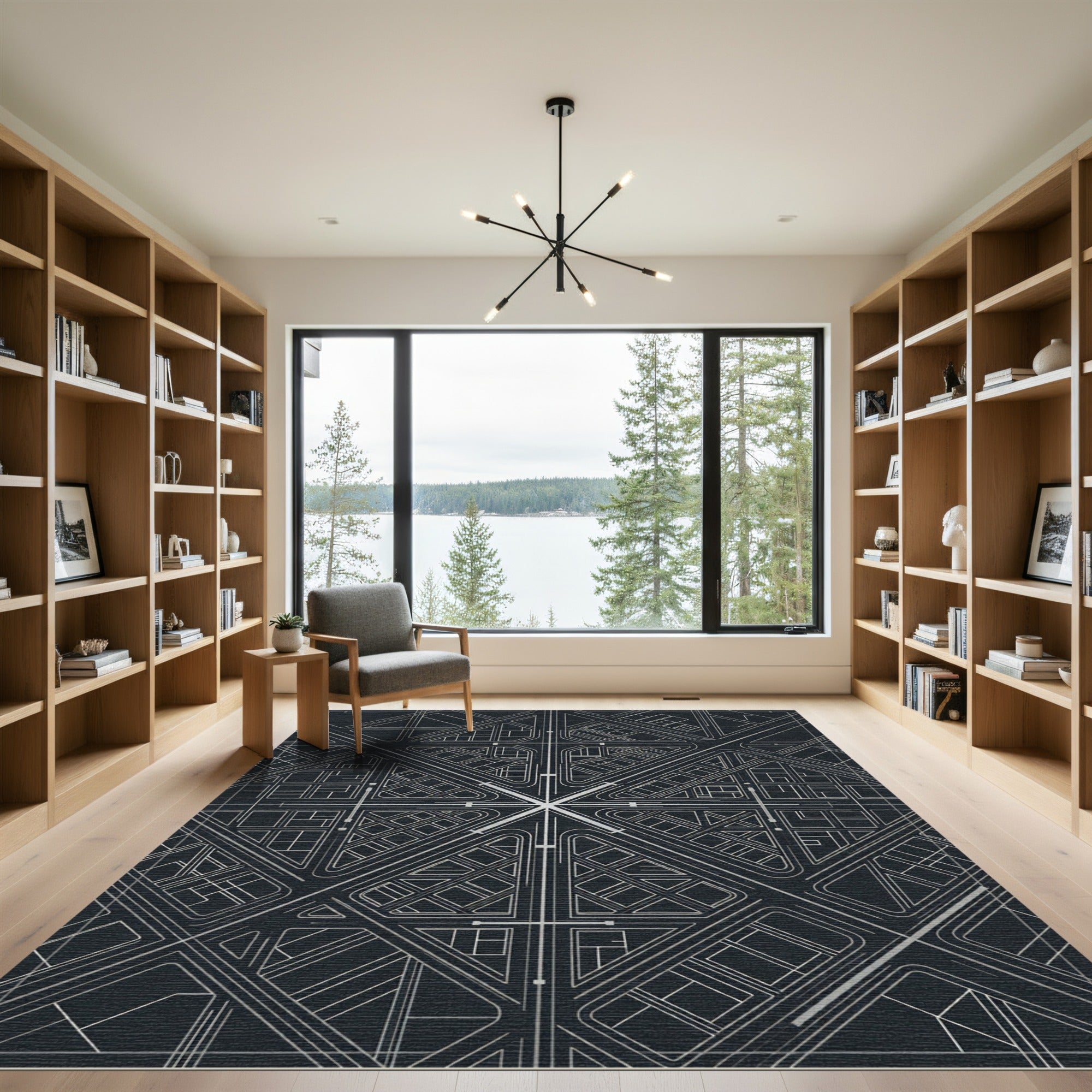 Art Deco Gray Cityscape Graphic Rug