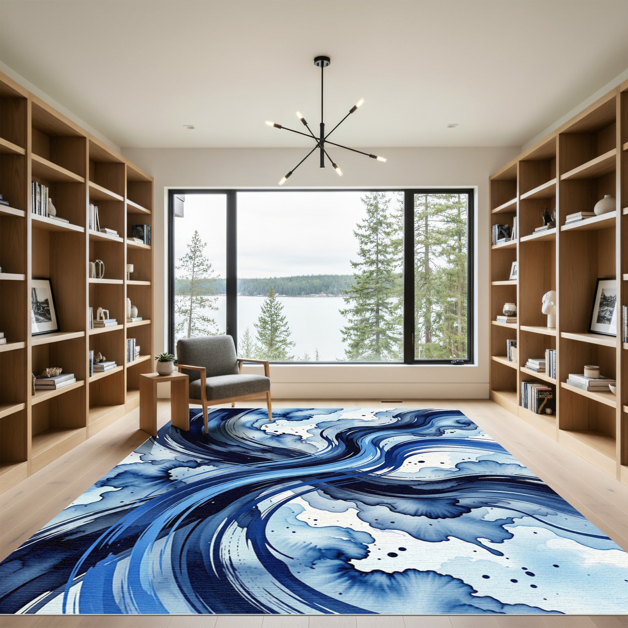 Deep Blue Watercolor Swirls Rug