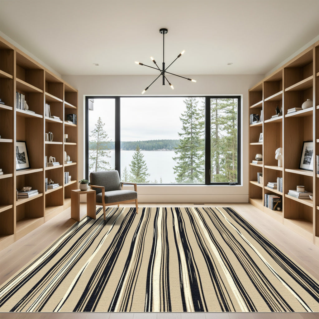 Earthy Beige Hand Drawn Stripe Rug