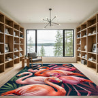 Pink Flamingo Tropical Foliage Flock Rug