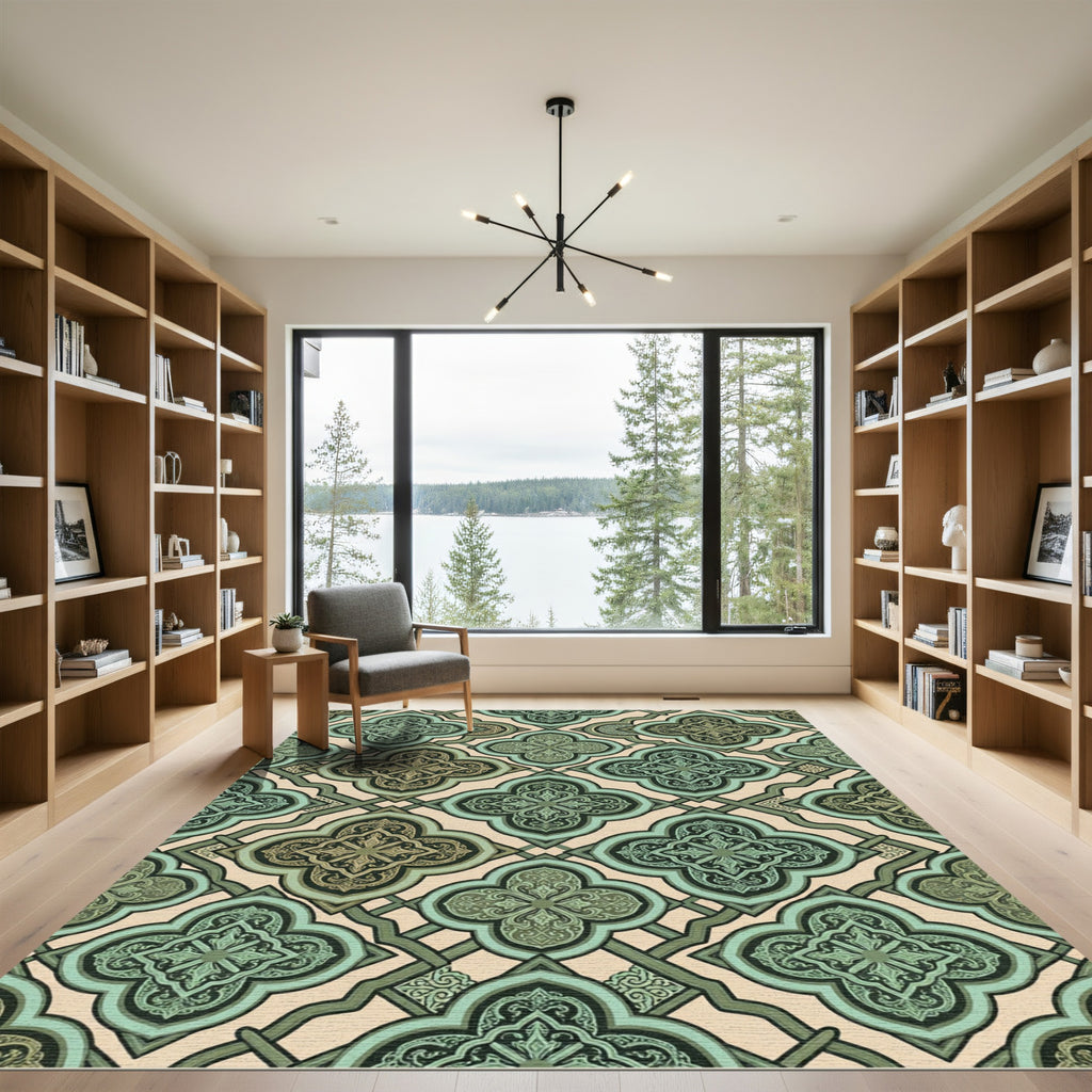 Vintage Mint Green Quatrefoil Lattice Rug