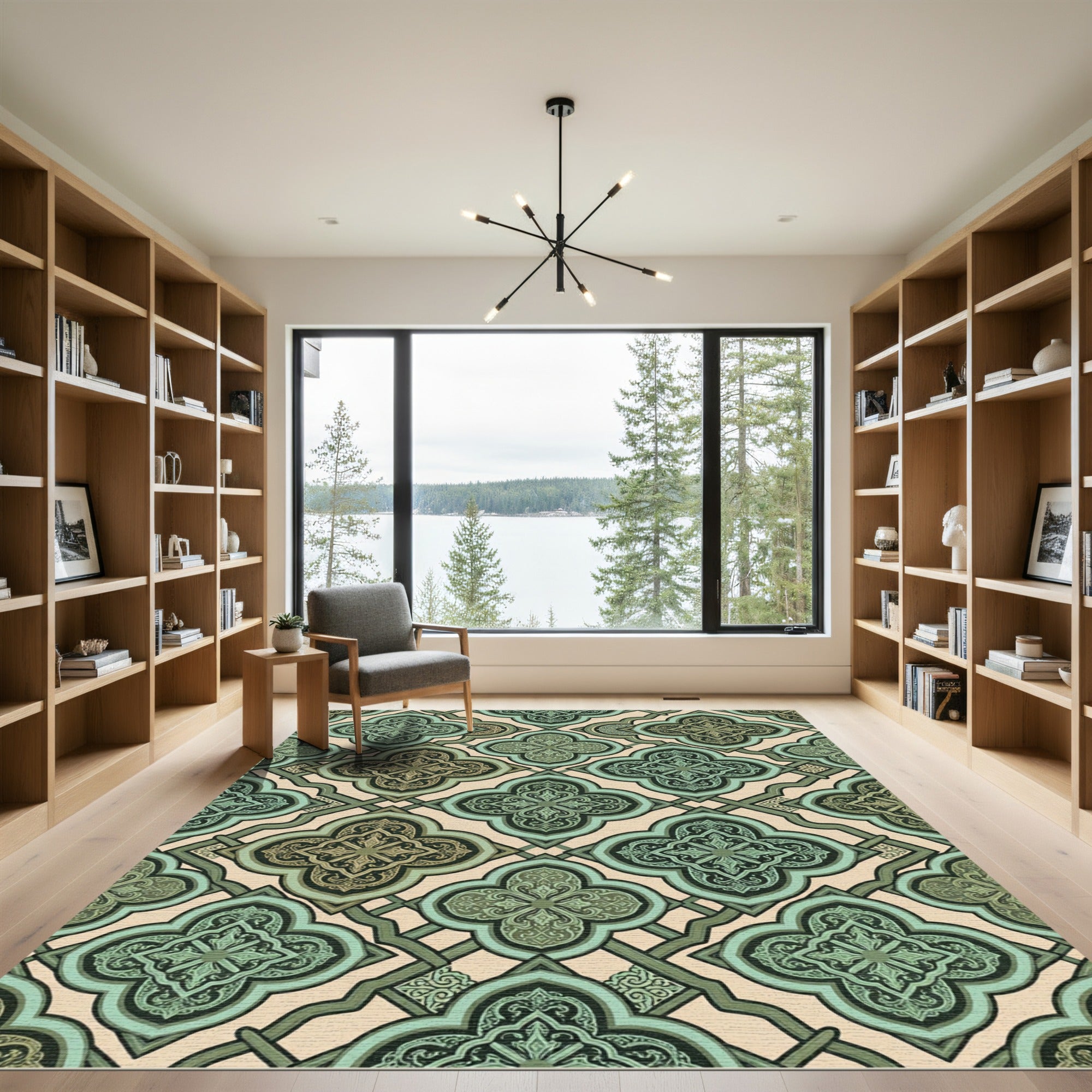 Vintage Mint Green Quatrefoil Lattice Rug