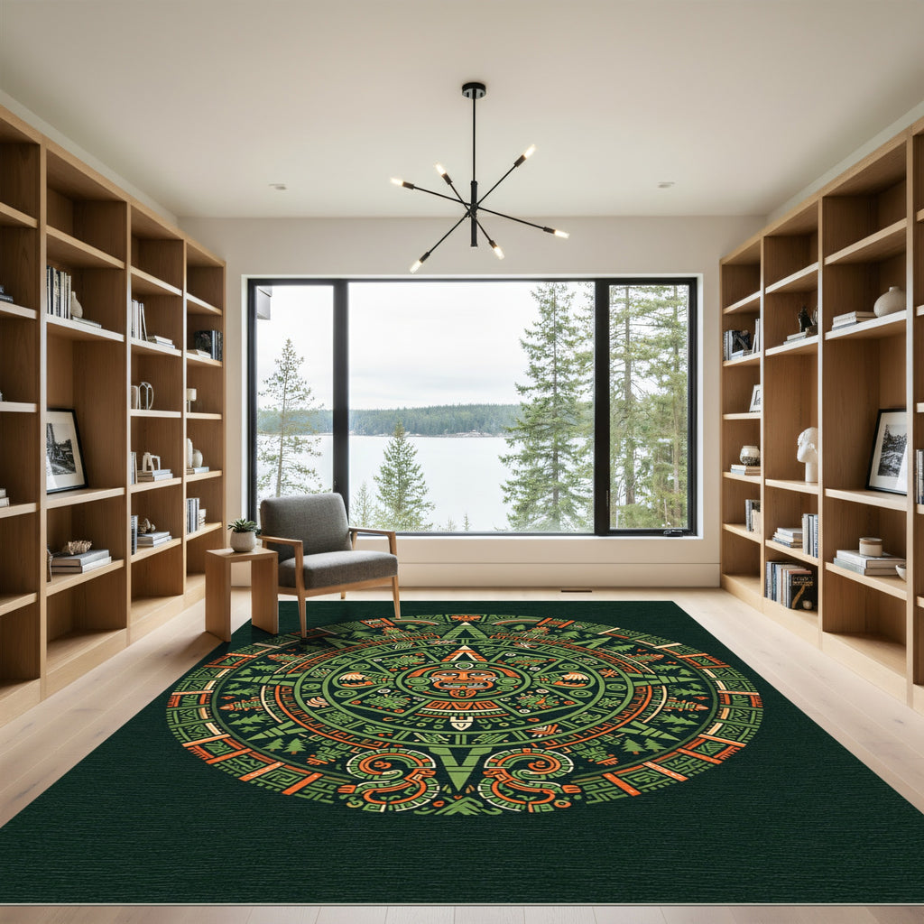 Ancient Sun Stone Green Orange Circle Rug