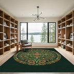 Ancient Sun Stone Green Orange Circle Rug