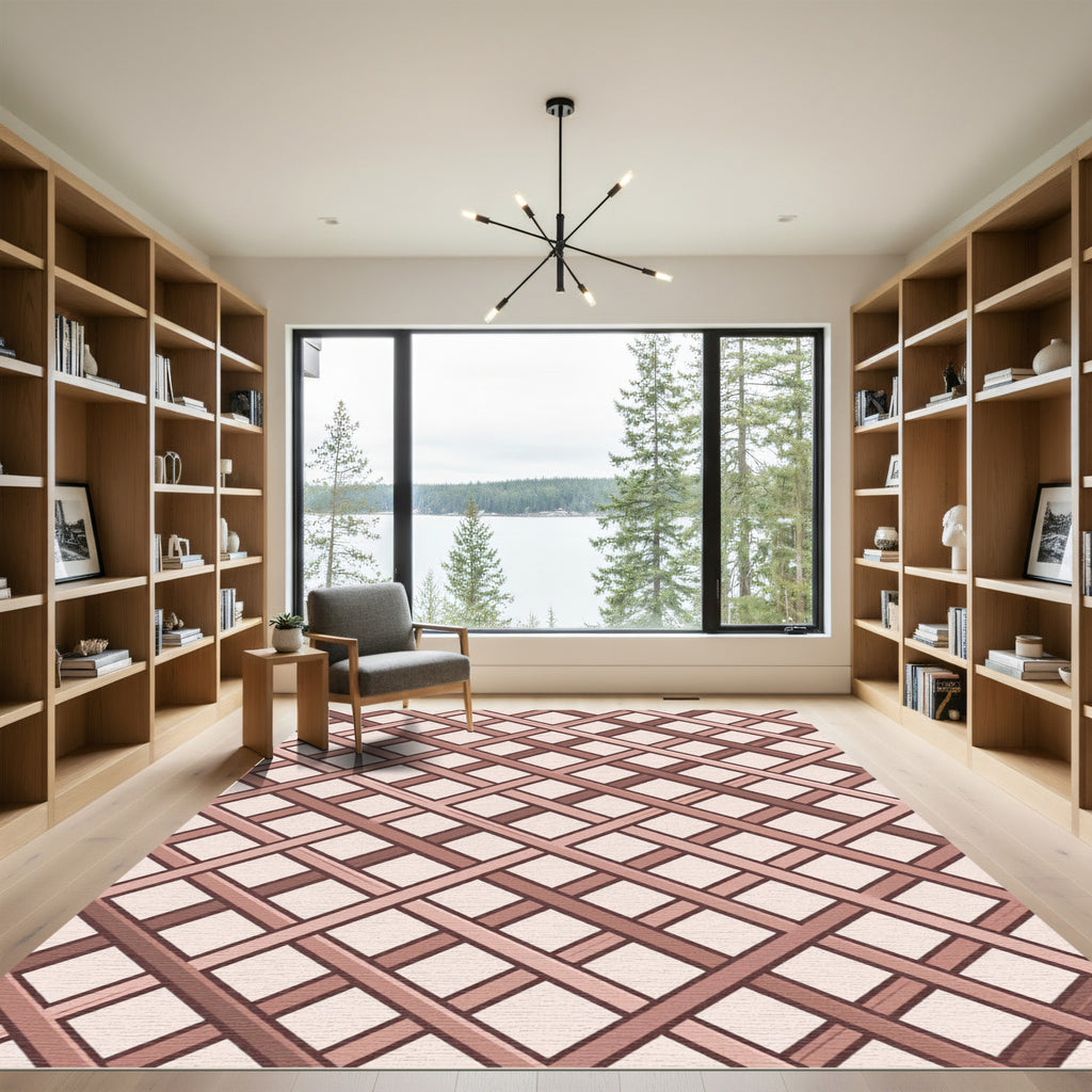 Earthy Brown Intersecting Lattice Grid Rug
