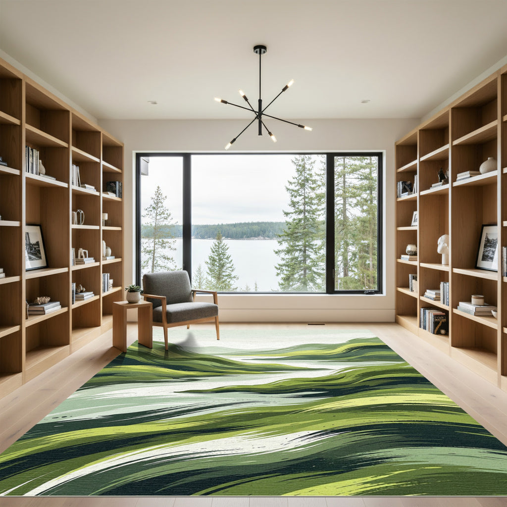 Abstract Forest Green Rolling Hills Rug