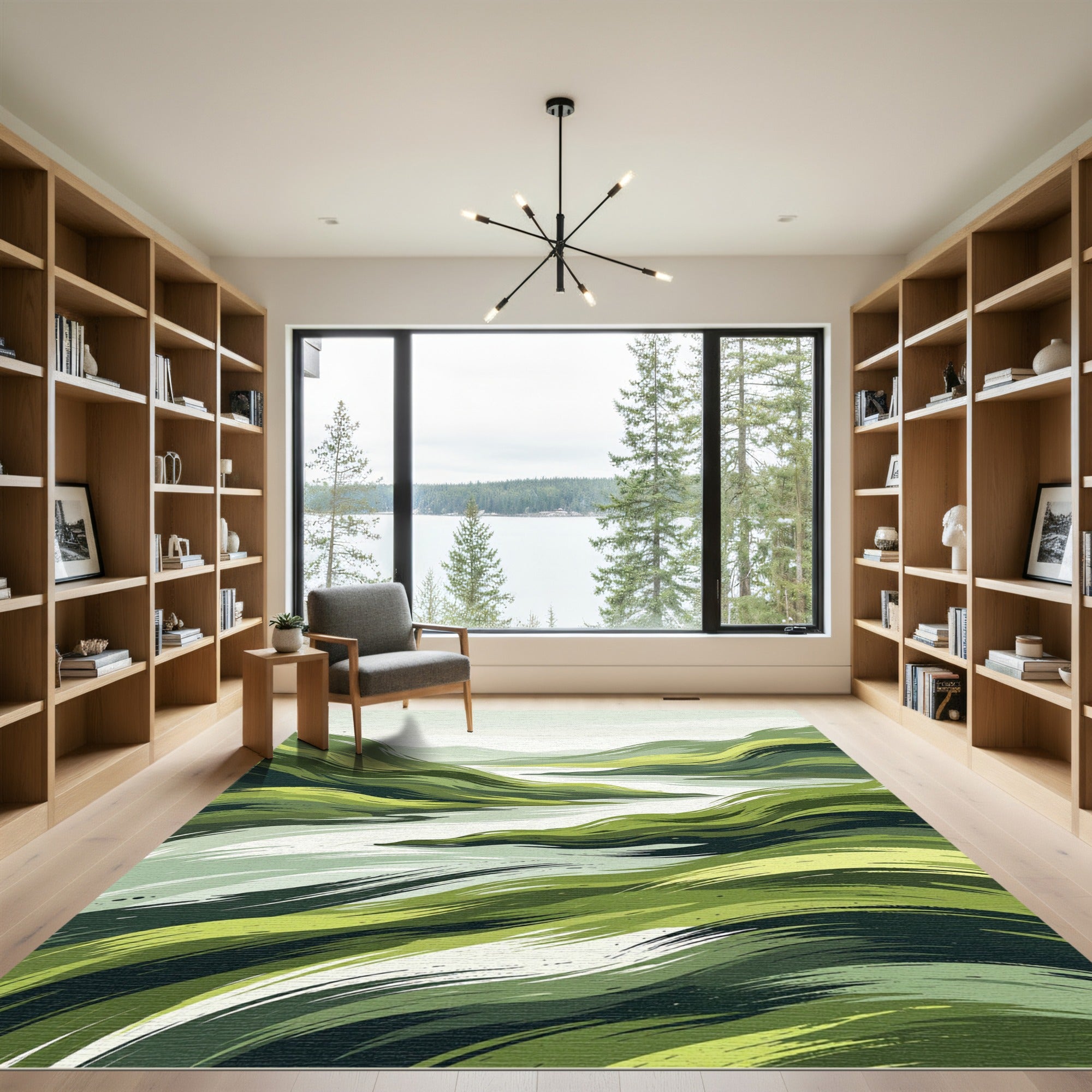 Abstract Forest Green Rolling Hills Rug