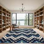Nordic Indigo Chevron Snowflake Geometric Rug