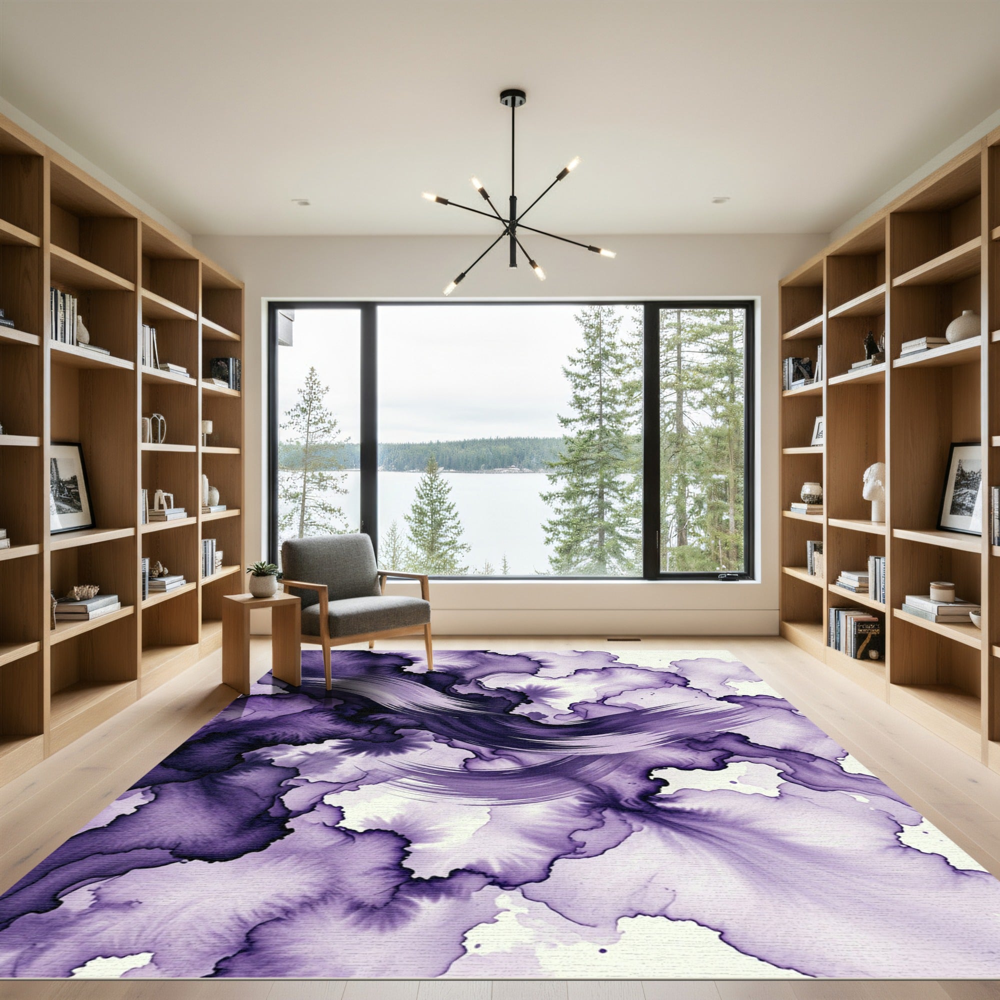 Abstract Plum Ink Wash Wave Rug