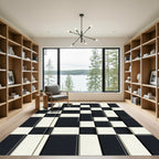 Black White Offset Geometric Blocks Rug