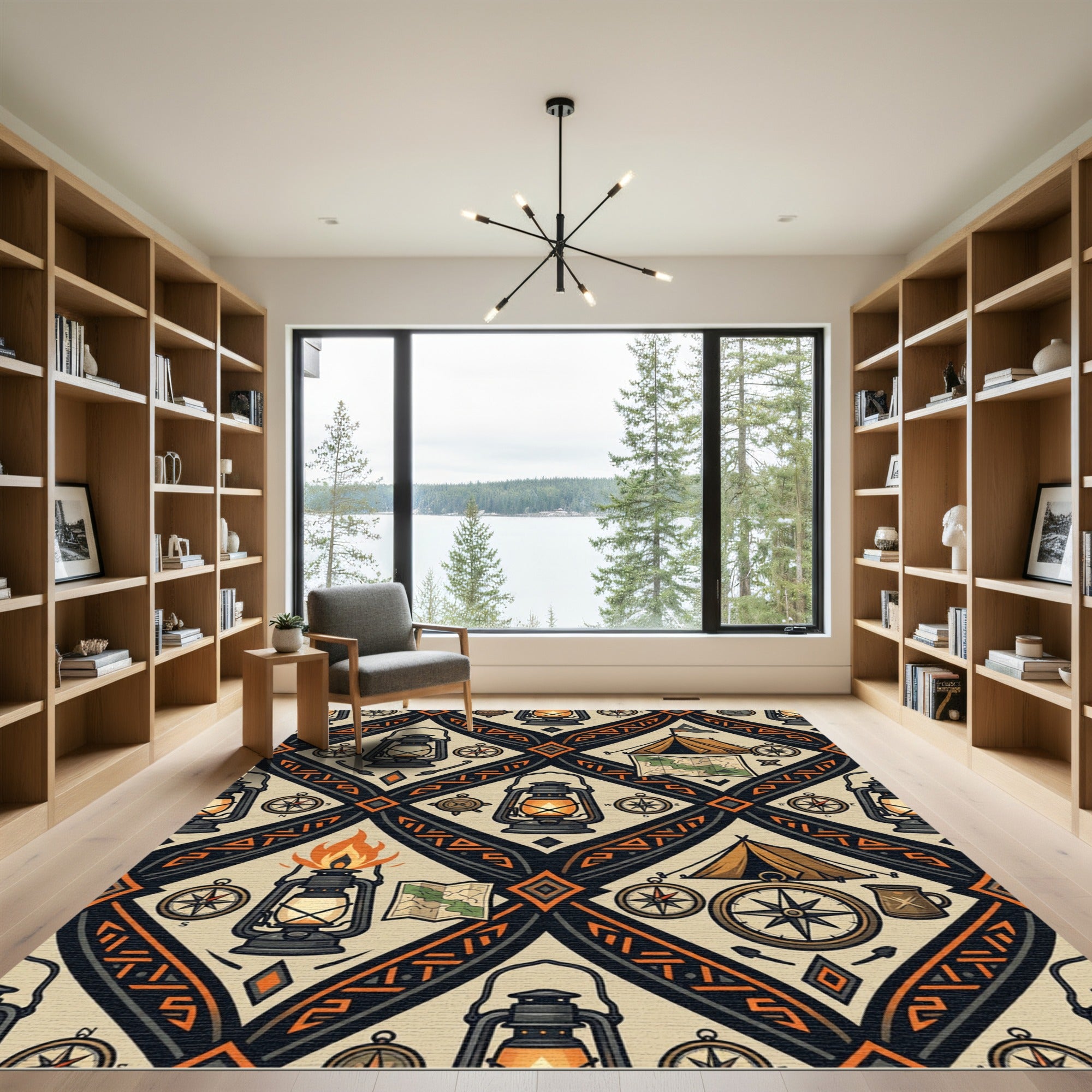 Adventure Lantern Compass Camping Diamond Tapestry Rug