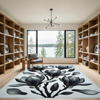 Dark Gray Magnolia Blossoms Branches Rug