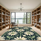 Sage Green Chamomile Floral Dark Field Rug