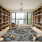 Natural Driftwood Stone Pebble Circles Rug