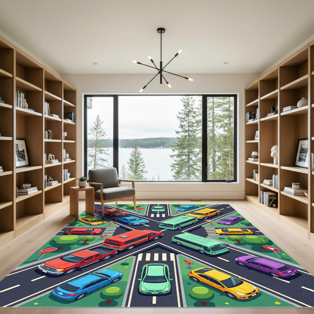 Isometric Traffic Grid Urban Scene Rug