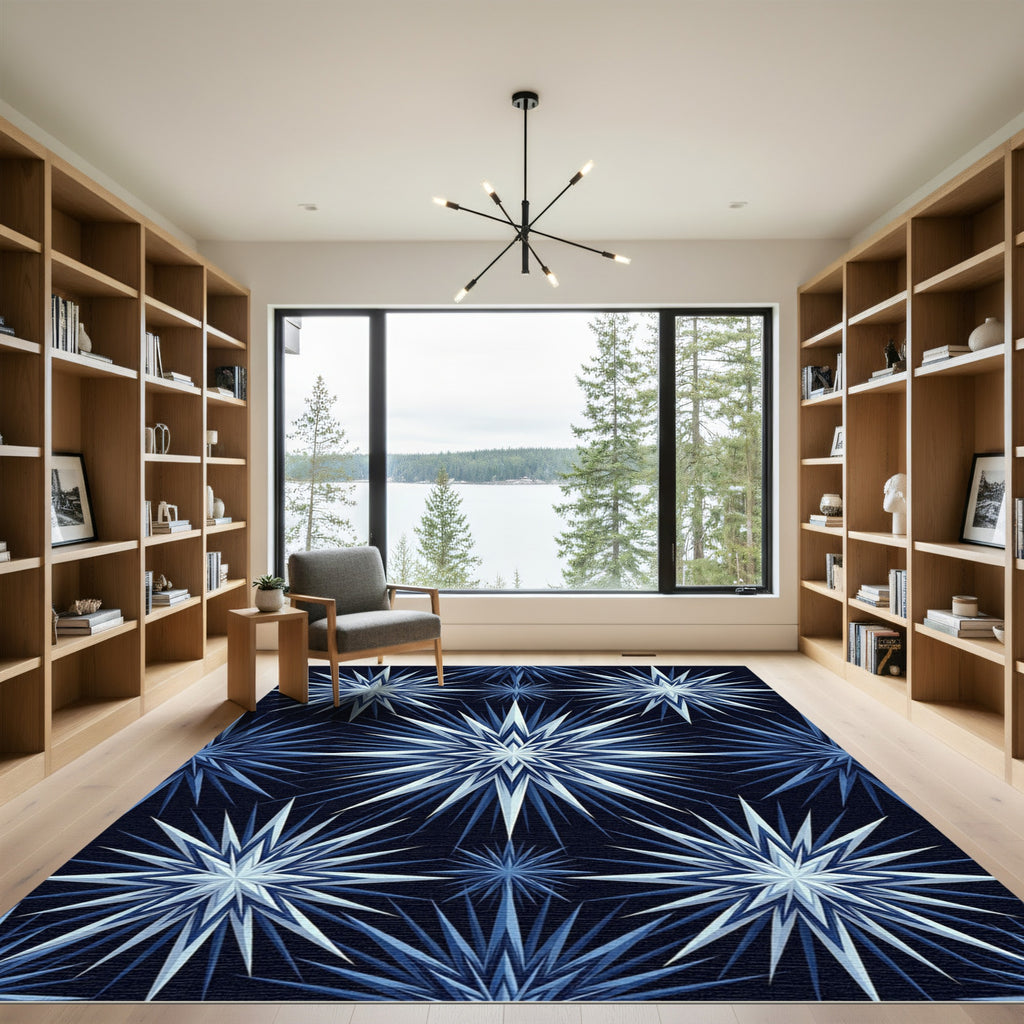 Deep Blue Icy Starburst Rug