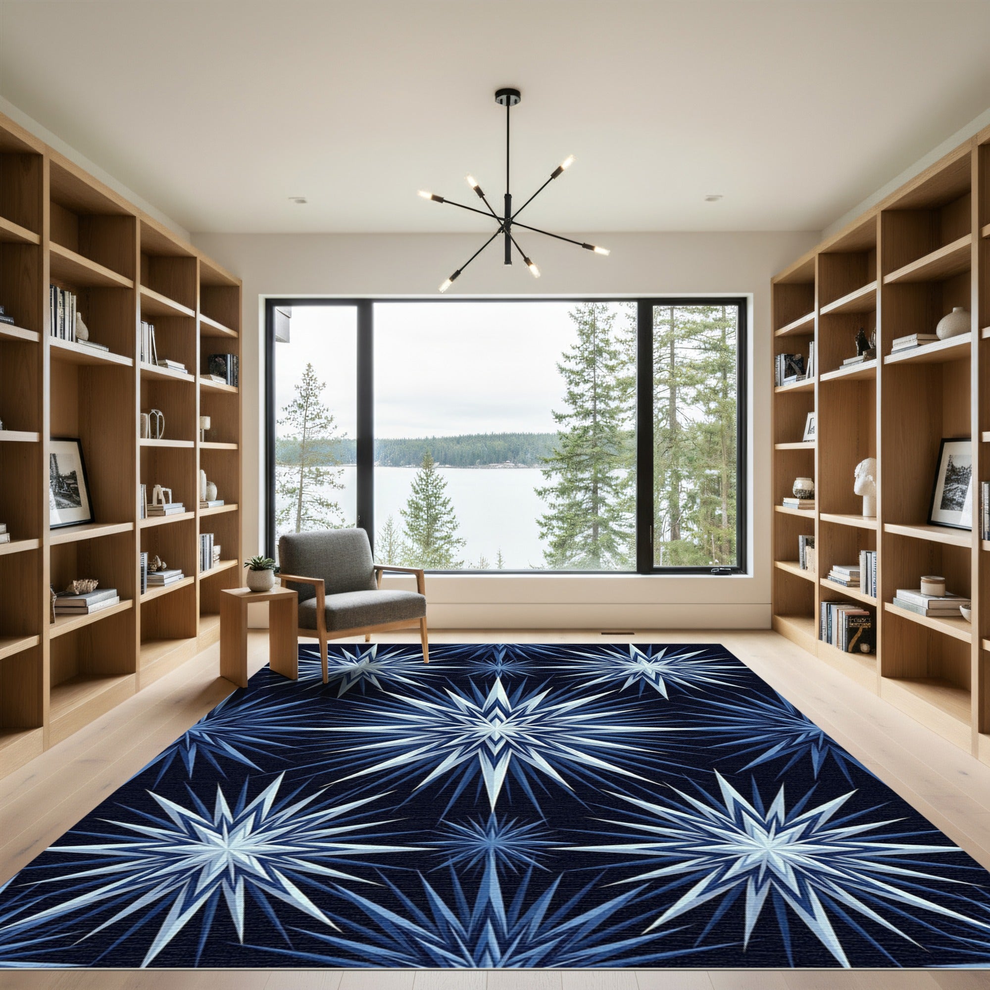 Deep Blue Icy Starburst Rug
