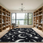 Celestial Crescent Moon and Starry Night Rug