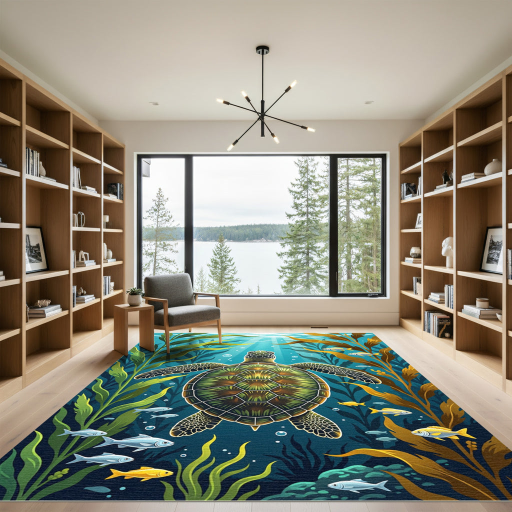 Majestic Sea Turtle Kelp Forest Rug