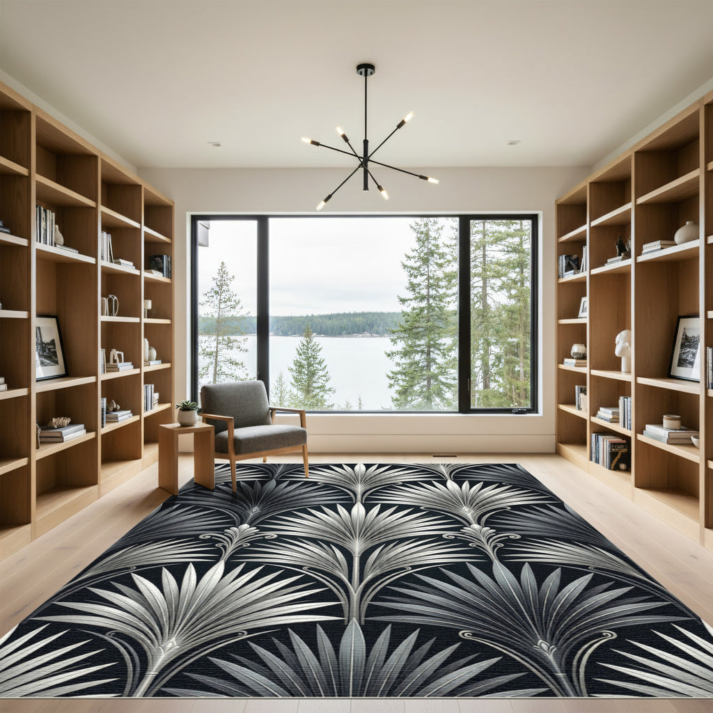 Art Deco Silver Palm Frond Rug