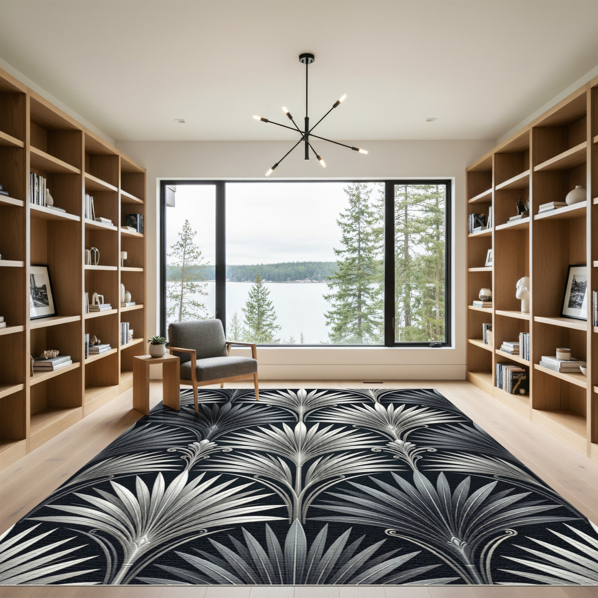 Art Deco Silver Palm Frond Rug