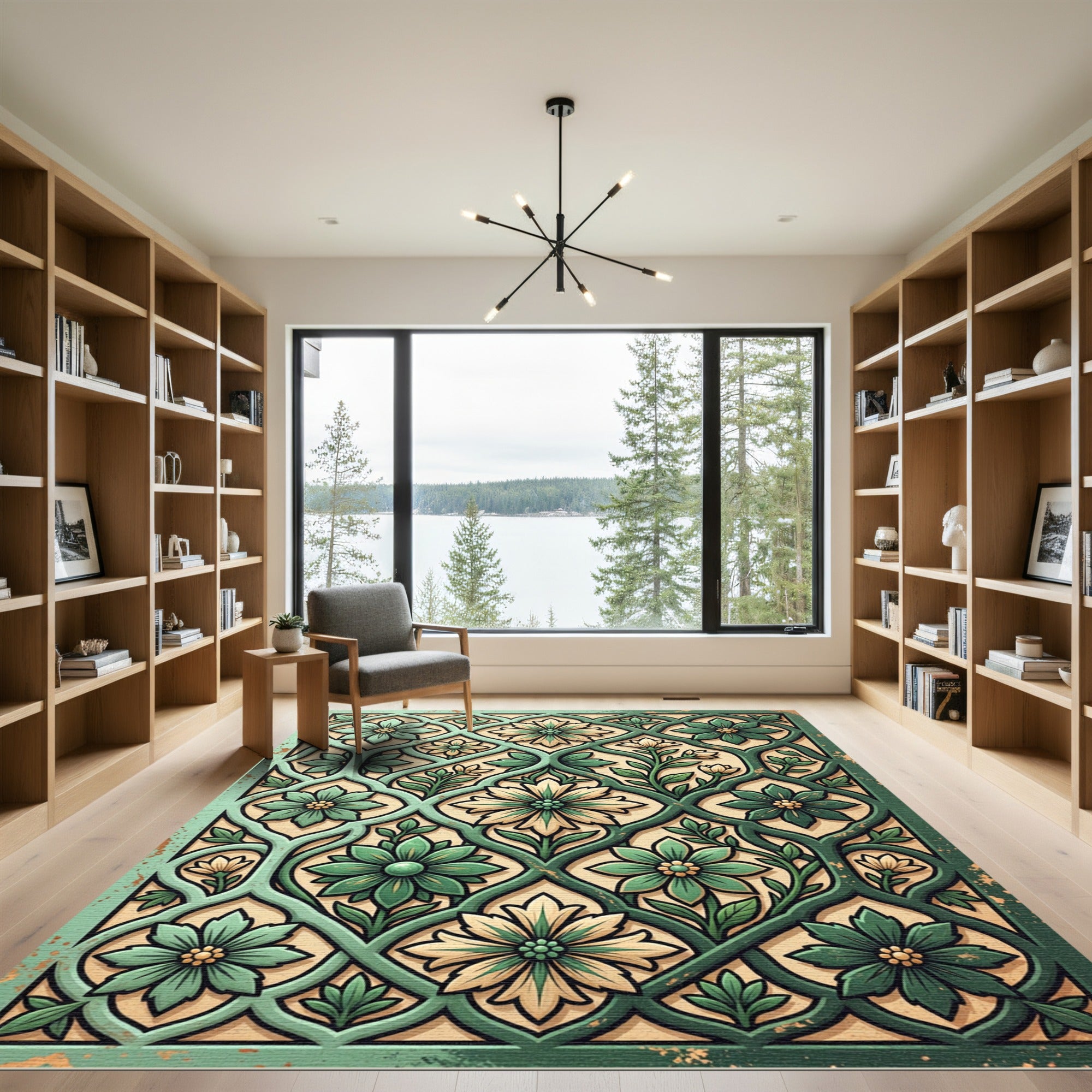 Sage Green Floral Trellis Vine Rug