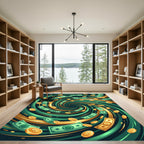 Golden Vortex Currency Swirl Abstract Rug
