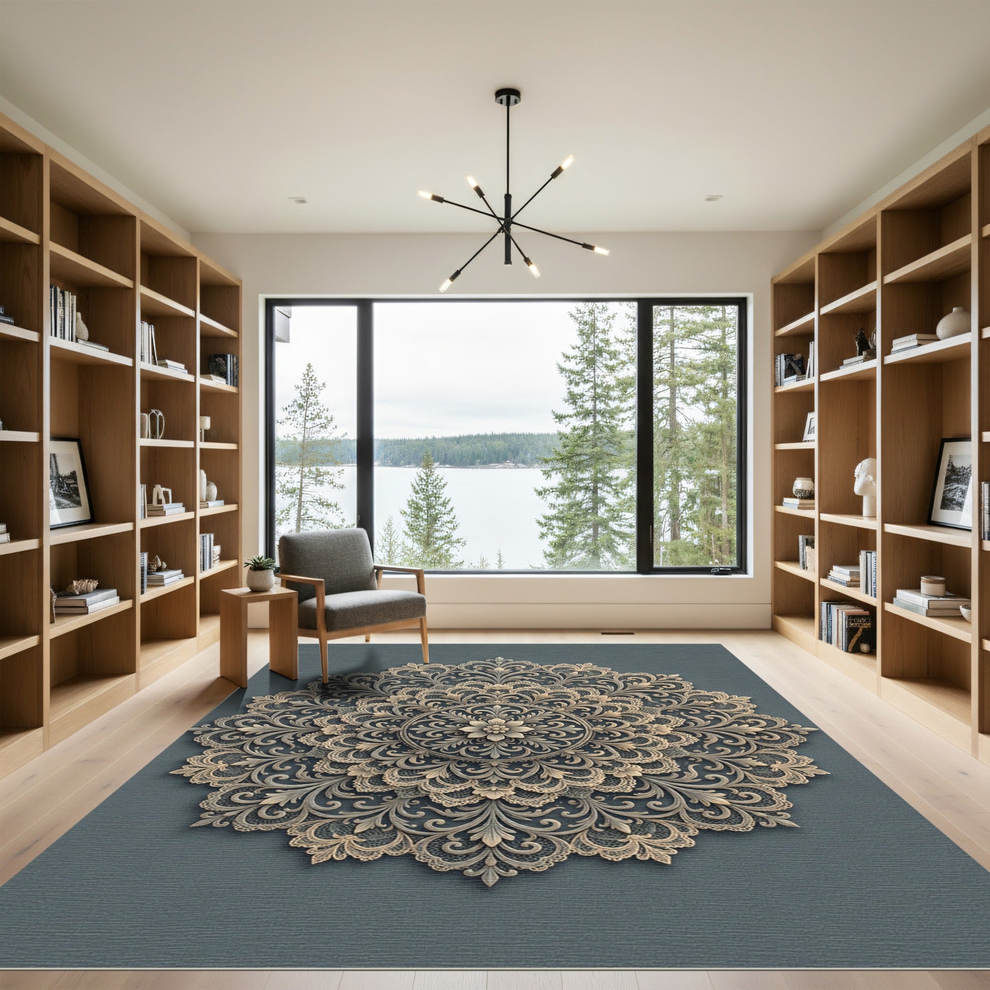 Elegant Beige Floral Lace Medallion Rug