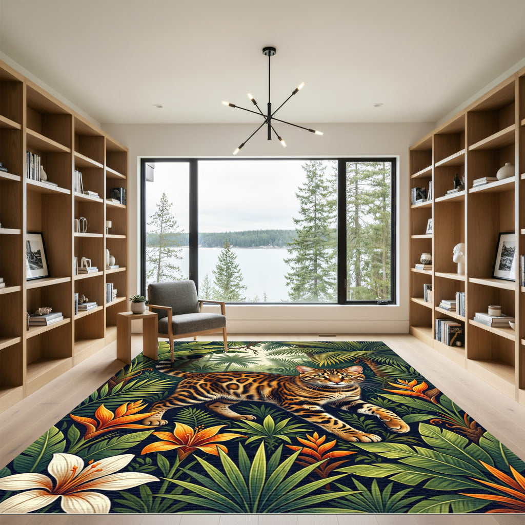 Lush Exotic Bengal Cat Jungle Tropical Rug