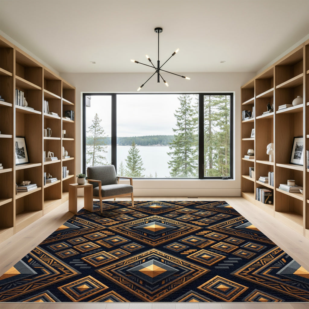 Golden Geometric Diamond Onyx Rug