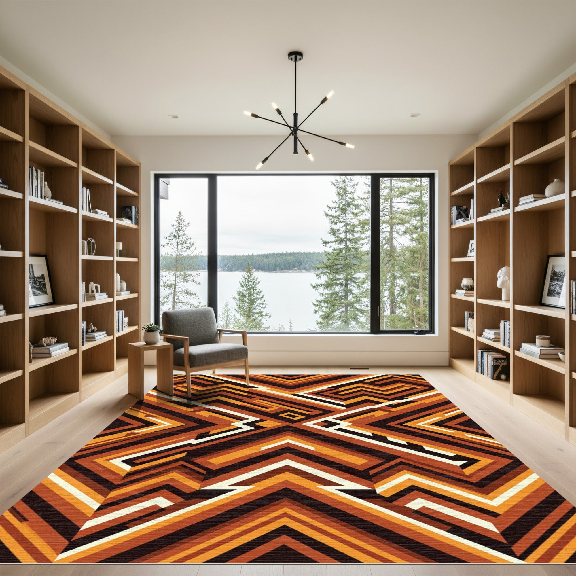 Abstract Amber Geometric Step Zigzag Rug