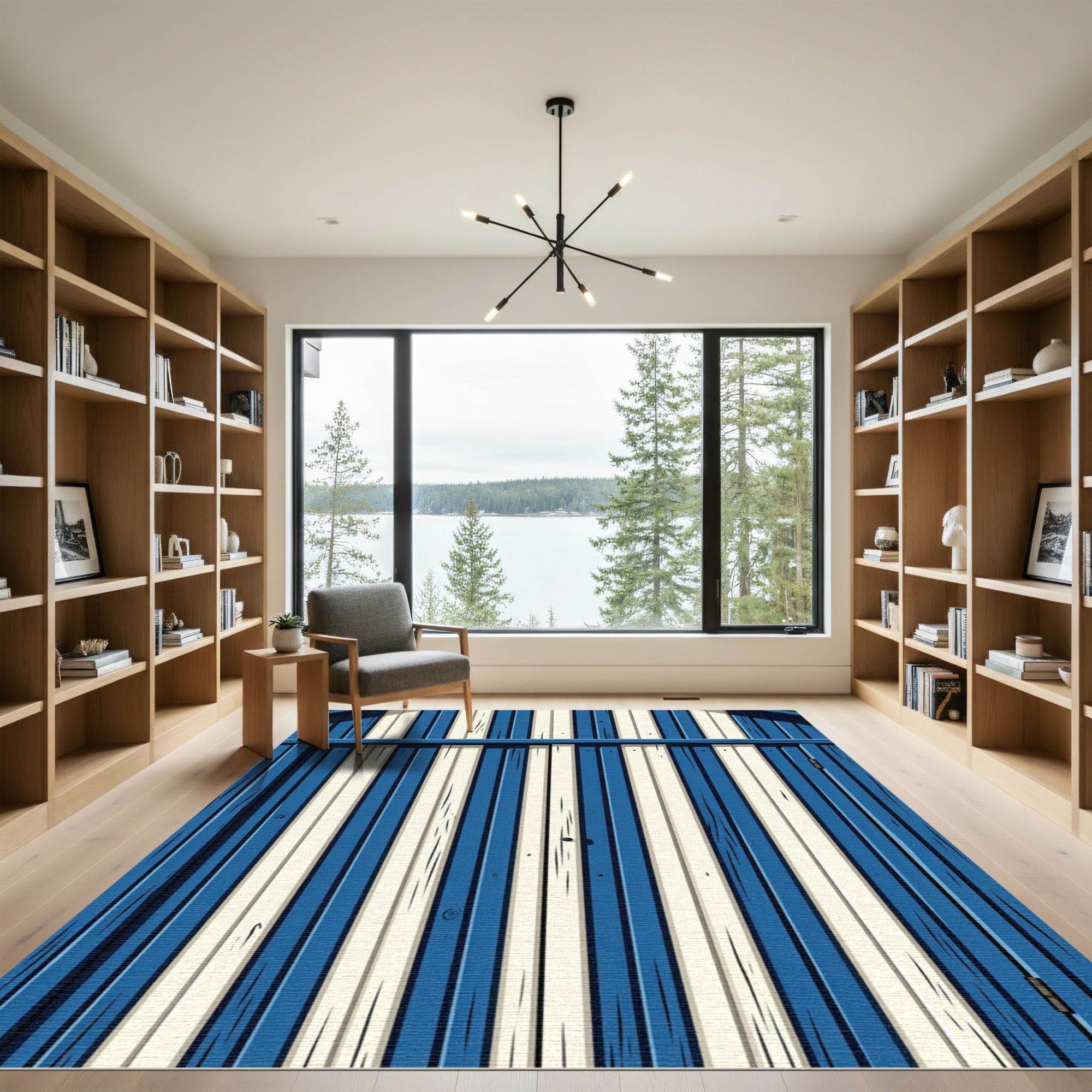 Coastal Blue White Wood Plank Rug