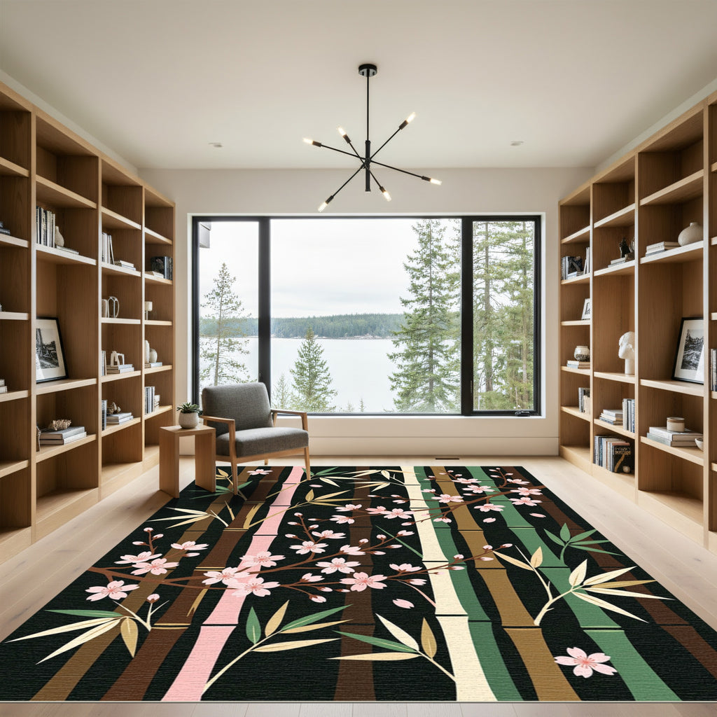 Pink Cherry Blossom Bamboo Grove Rug