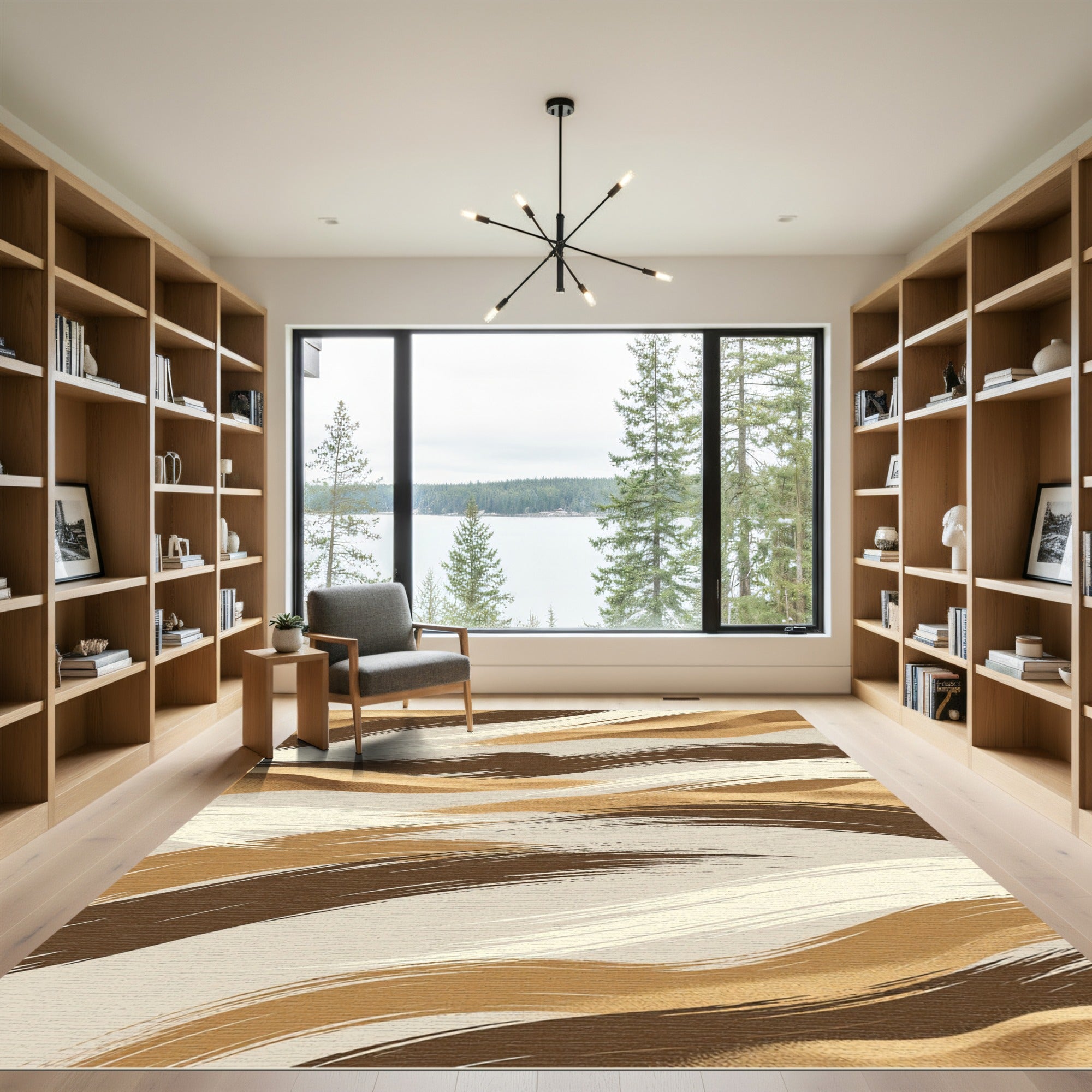 Abstract Earthy Tone Wavy Brushstroke Rug